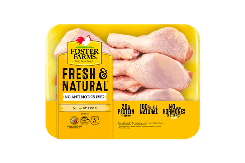 Foster Farms Fresh & Natural Chicken Drumsticks, 20g Protein per 4 oz Serving